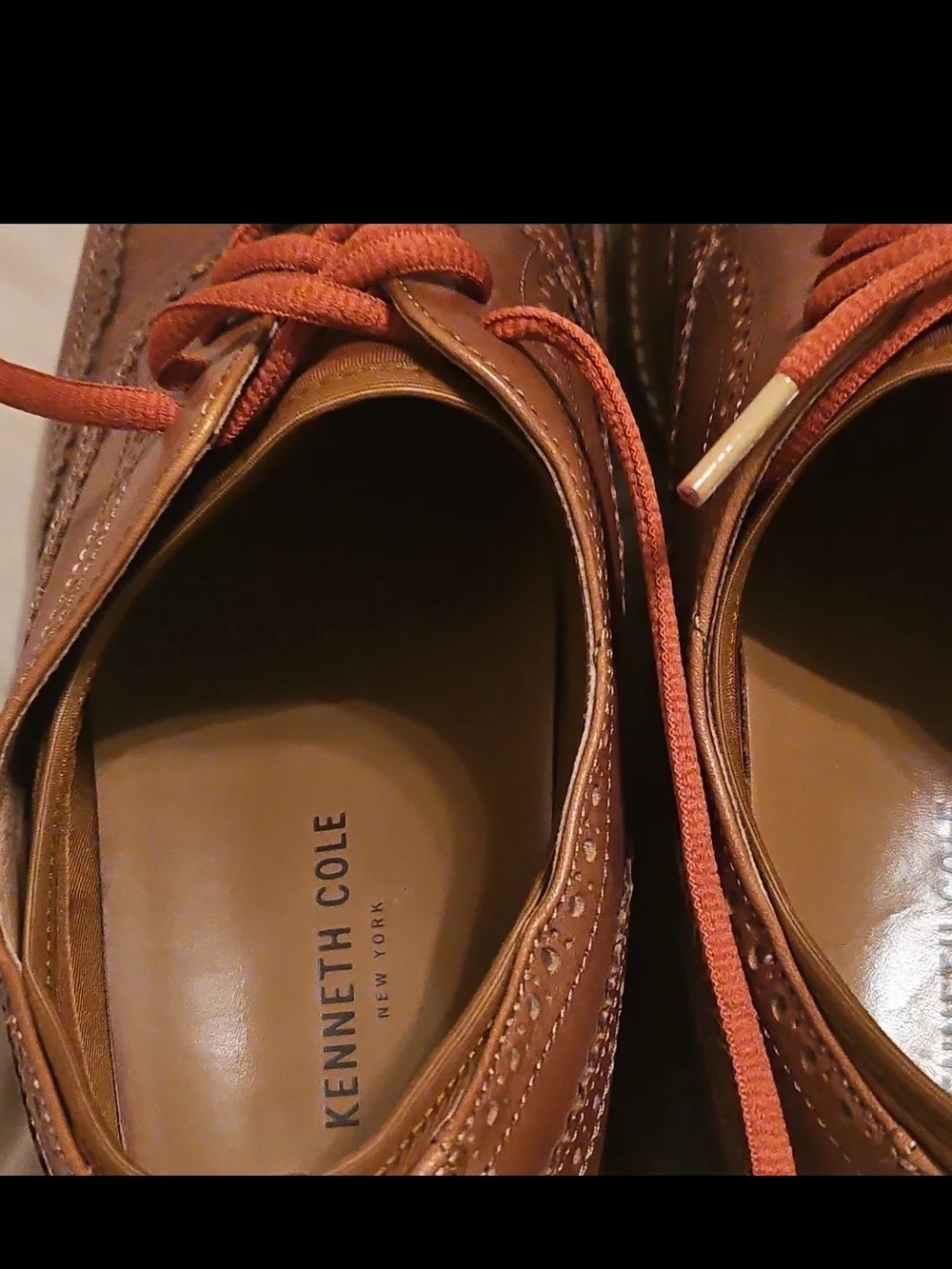 Kenneth Cole Brown Leather Derby Shoes with Orange Laces